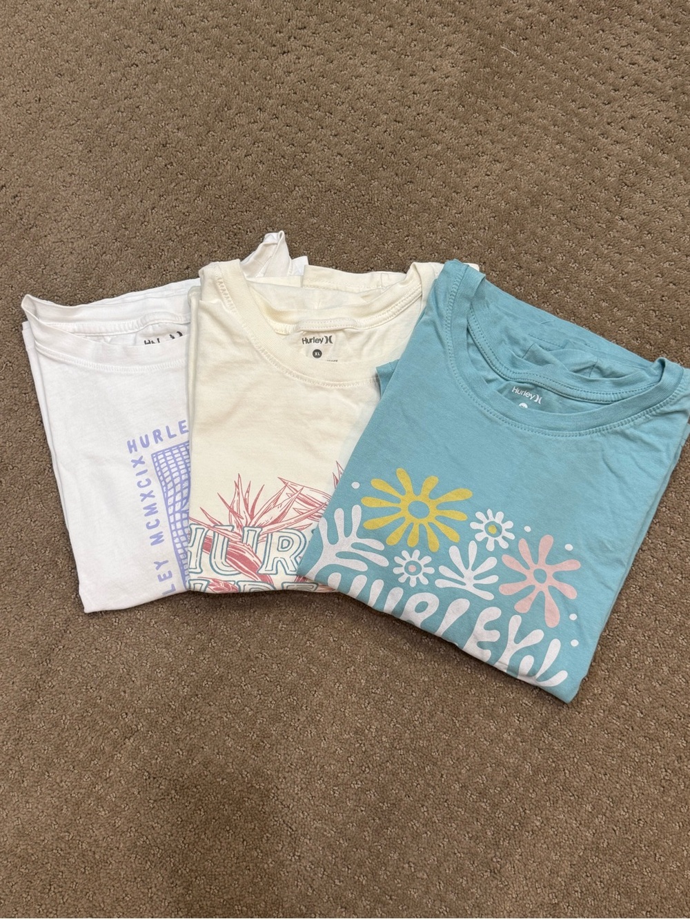 Hurley Trio of Blue, Cream & White Short-Sleeve Graphic Tees